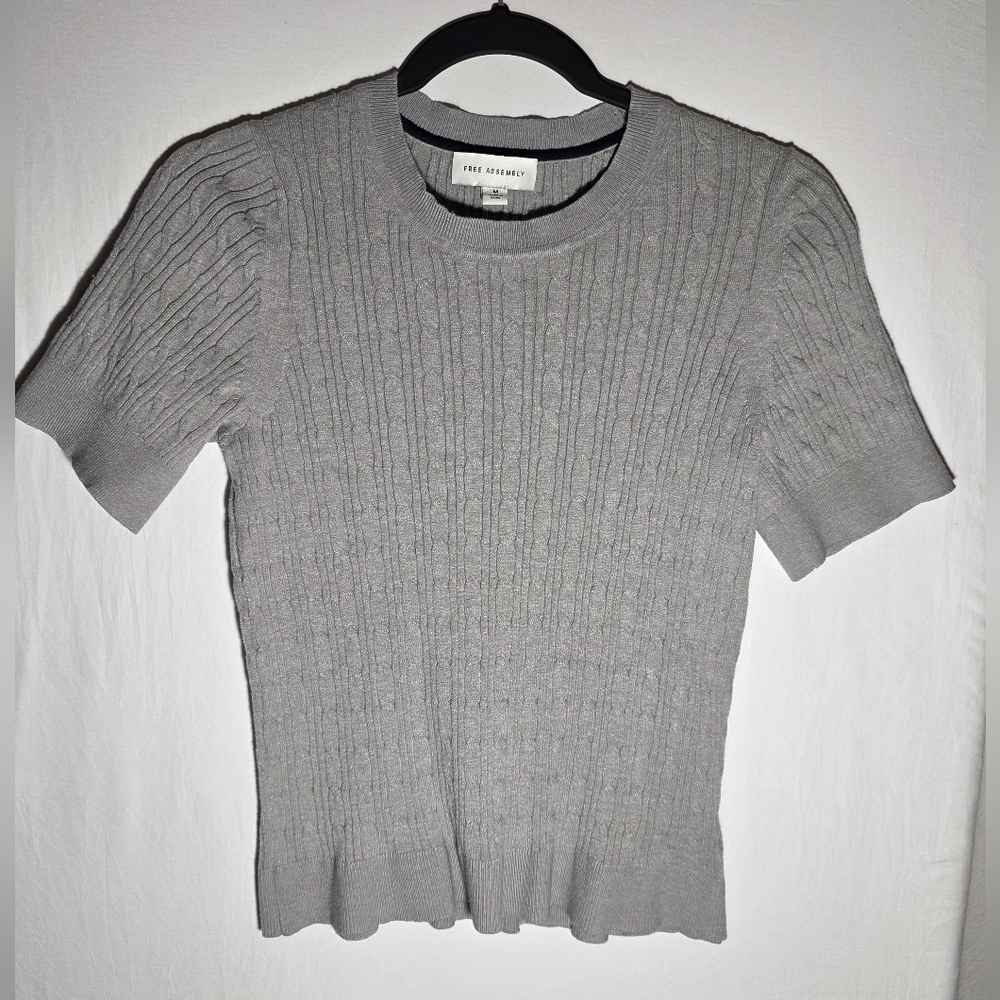 Free Assembly Grey Cable Knit Sweater Top Coquette Old Money Coastal Grandma - Picture 2 of 6